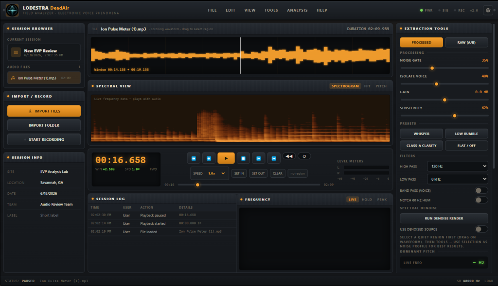DeadAir Audio Analyzer for Ghost Hunters ( Windows Desktop App)