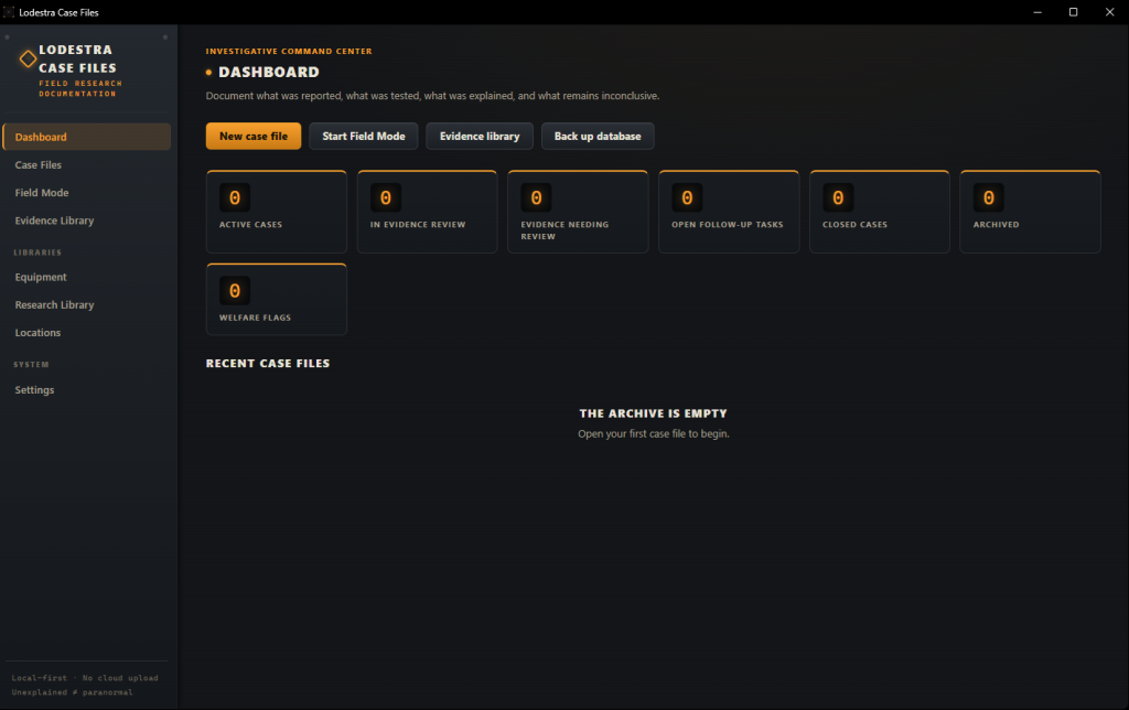 Lodestra Case Files — Paranormal Investigation Case Management ( Windows Desktop App)