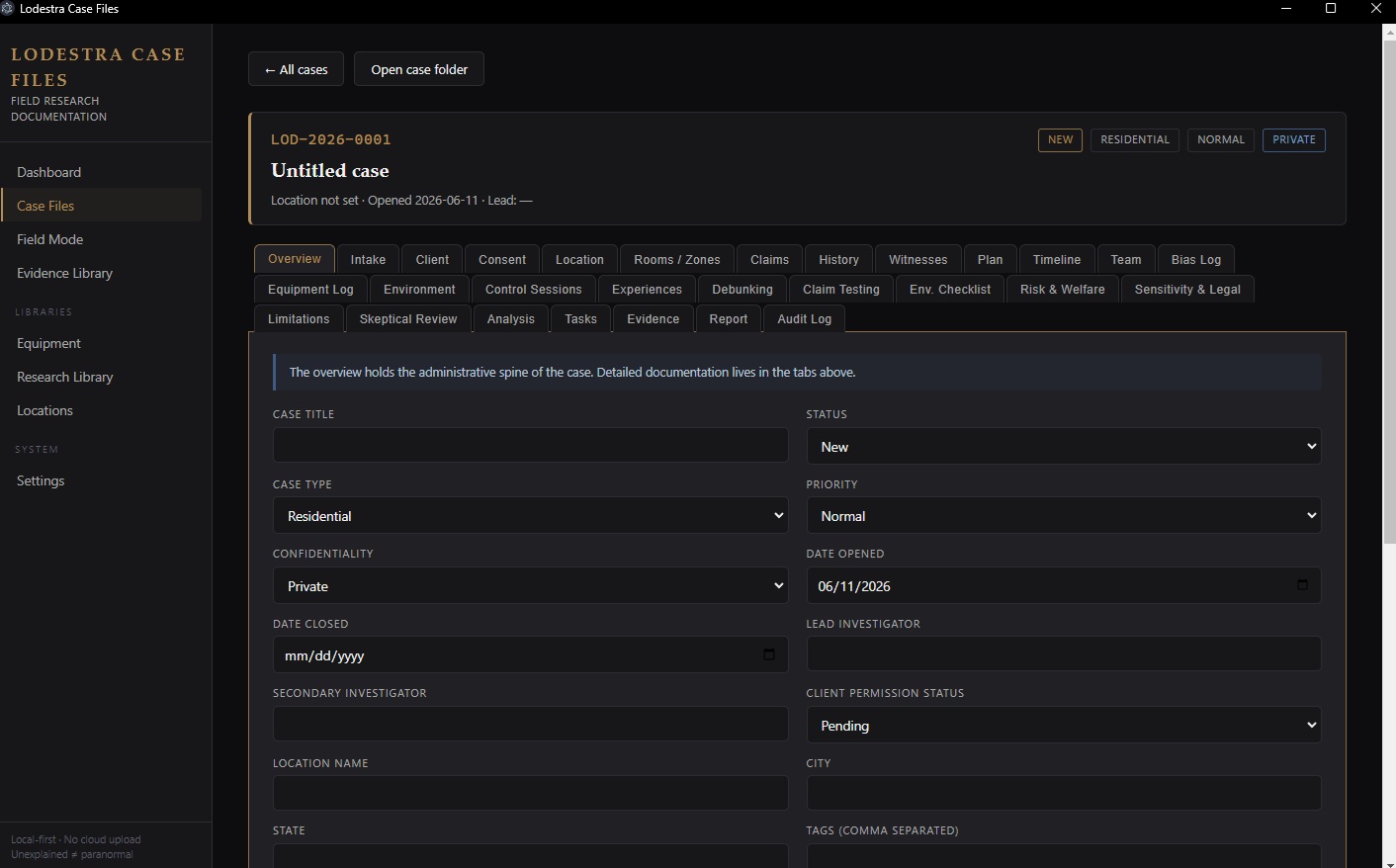 Lodestra Case File Manager interface