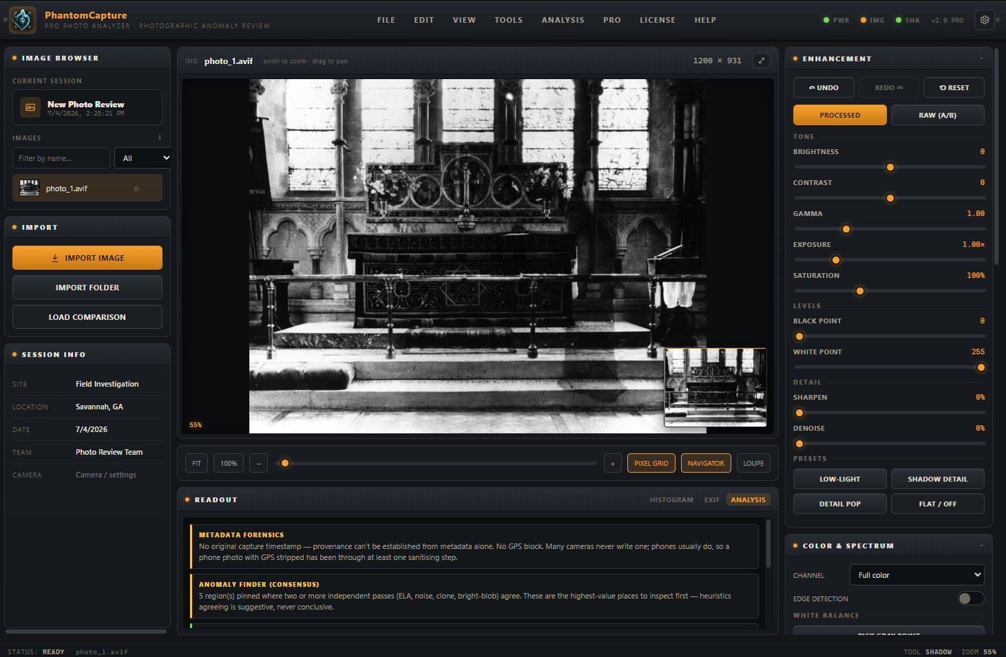 PhantomCapture Pro Photo Analyzer | Photo Analyzing Tool for Ghost Hunters (Desktop App)